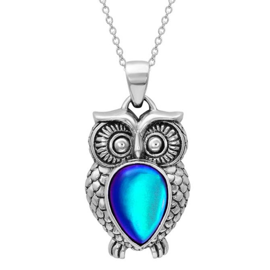 Owl Pendant Sterling Silver Crystal Jewelry Necklace